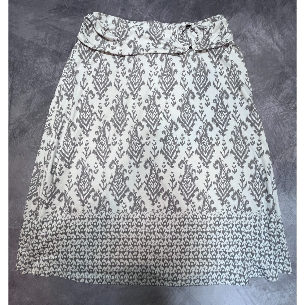 Robert Louis A-Line Skirt Womens Large Beige Gray Geometric Buckle Detail Waist